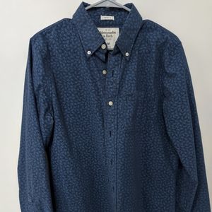 Abercrombie Men's M Navy Bike Print Poplin Shirt